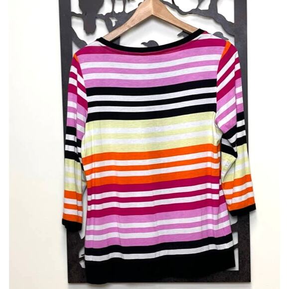 Dana Buchman Striped Blouse Small Round Neck Top Stripes - Picture 2 of 5